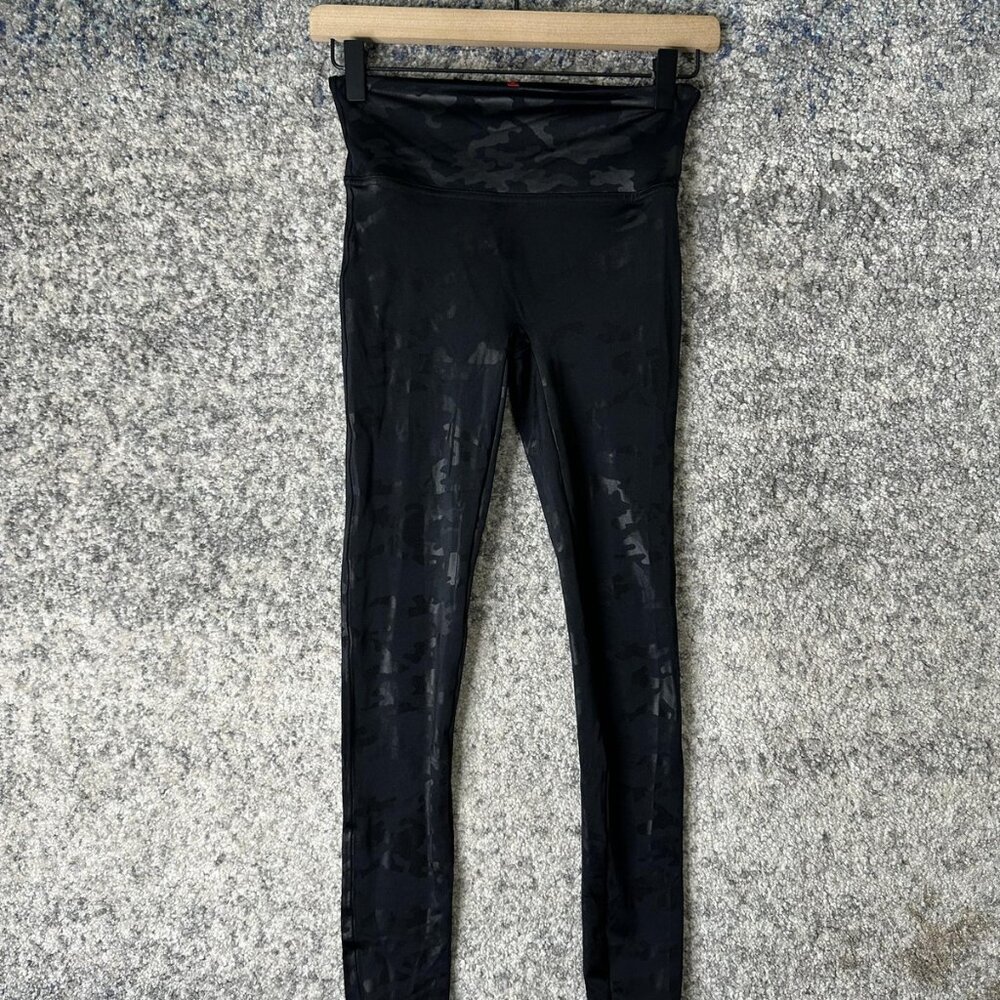 Spanx Leggings Womens Small Black Faux Leather Camo High Rise Shaping Pants‎